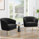 Upholstered Modern Single Sofa Side Chair,Comfy Barrel Club Living Room Armchair with Golden Metal Legs for Bedroom Living Reading Room Office, Black