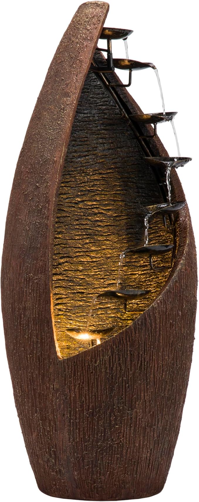 DIG370 31" Outdoor Zen Pagoda Water Fountain with LED Lights & Illuminated Stone Bowl