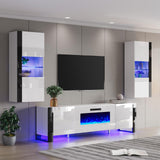 3-Piece Modern Wall Unit Entertainment Center Set, High Gloss 80" Fireplace