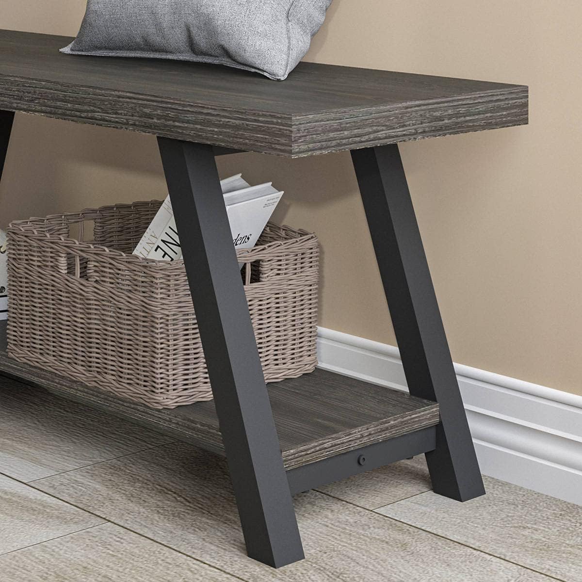 Storage Bench, Industrial Indoor Entryway Bench, Wood Metal Hallway Accent Bench