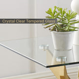 Modern Style Square Side Table with Tempered Glass Top and Metal Tubular Legs