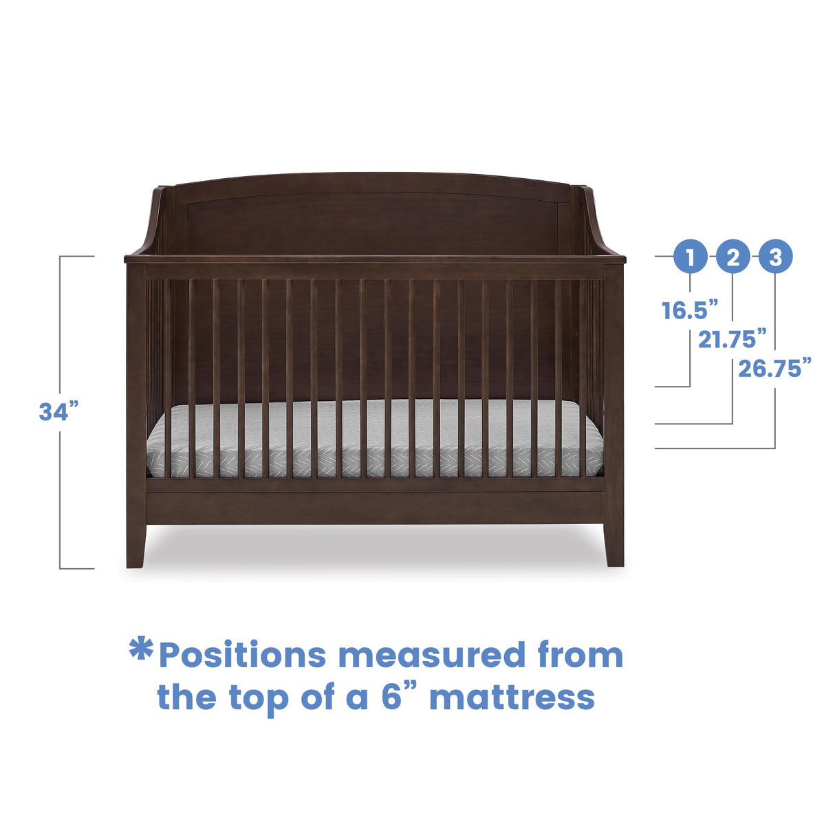 Campbell 6-in-1 Convertible Crib - Greenguard Gold Certified, Walnut Espresso