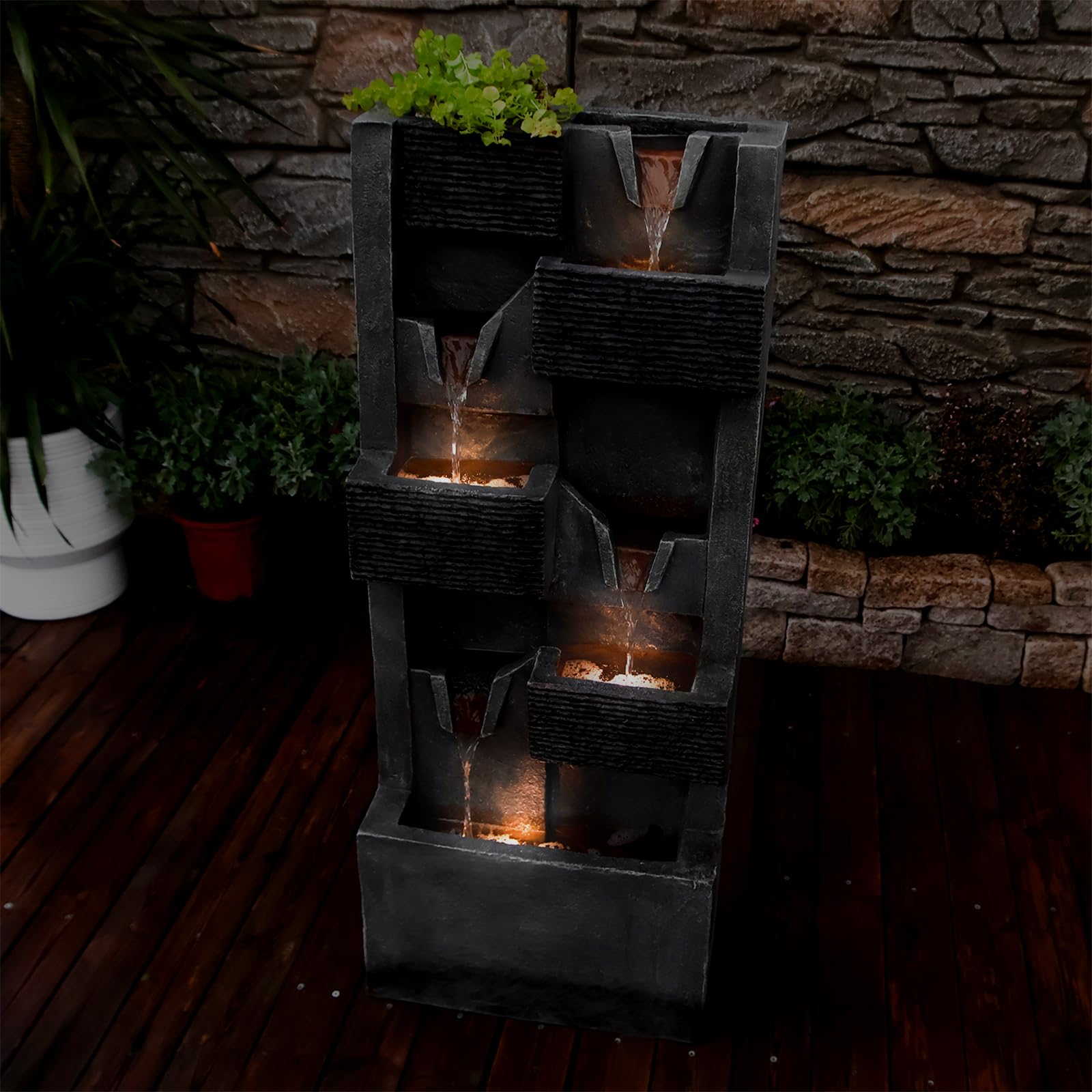 39.96''H Garden Water Fountains Outdoor 5 Tiers Rock Indoor Waterfall Fountain