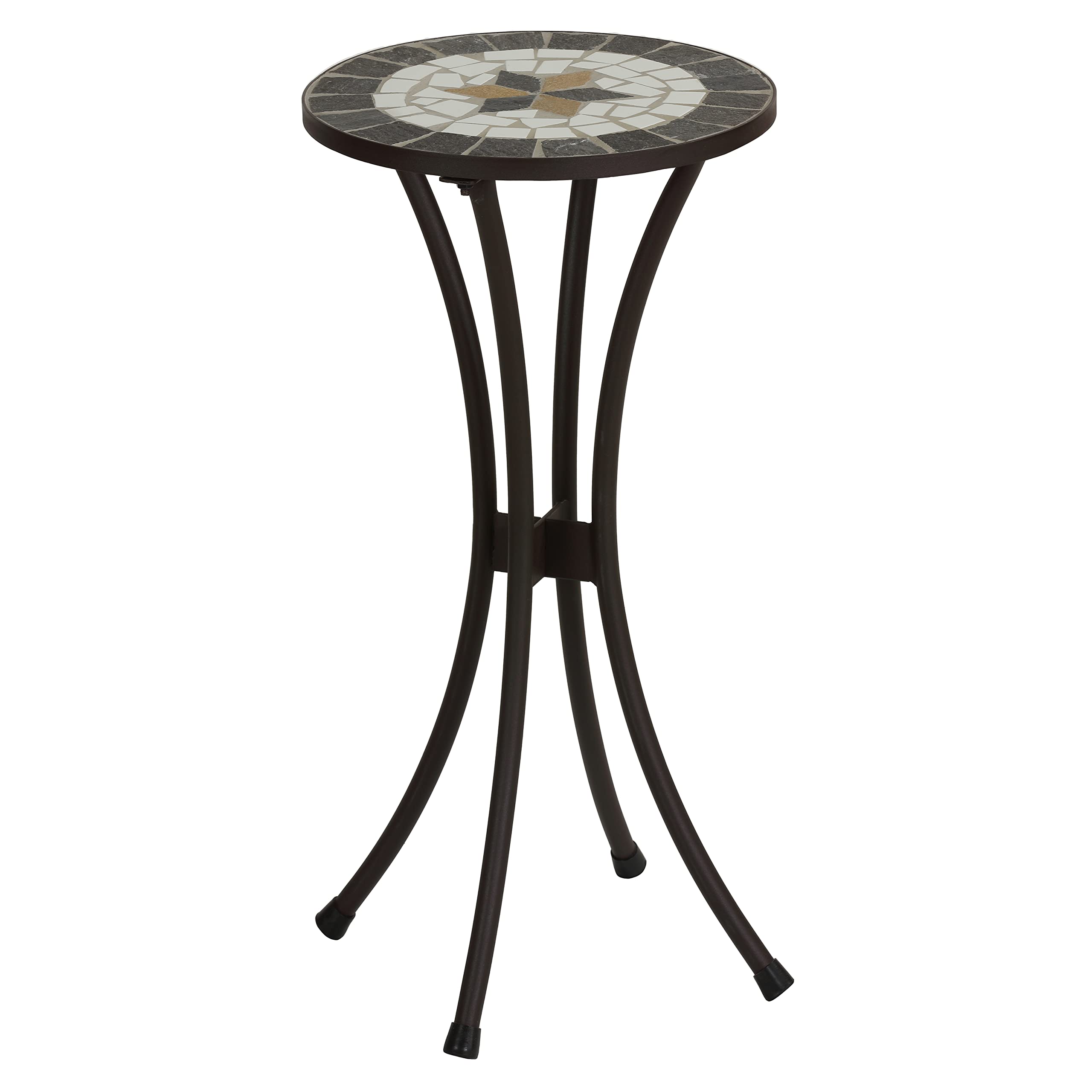 Fudwick Mosaic Tile Top Side Table in Brown Metal 12" Round