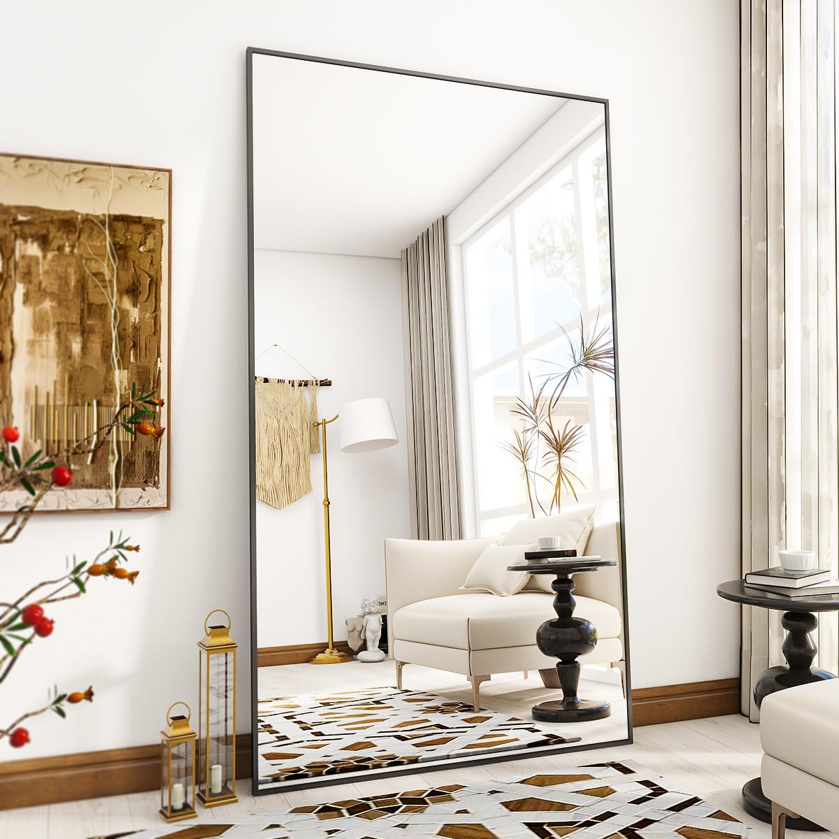 Oversized Full Length Mirror, 76" x 34" Floor Mirror with Stand, Aluminum Alloy