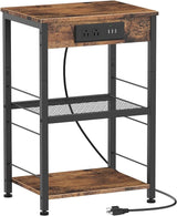 Nightstand Black with Charging Station, USB Ports, 3 Tier Side Table with Storage Shelf