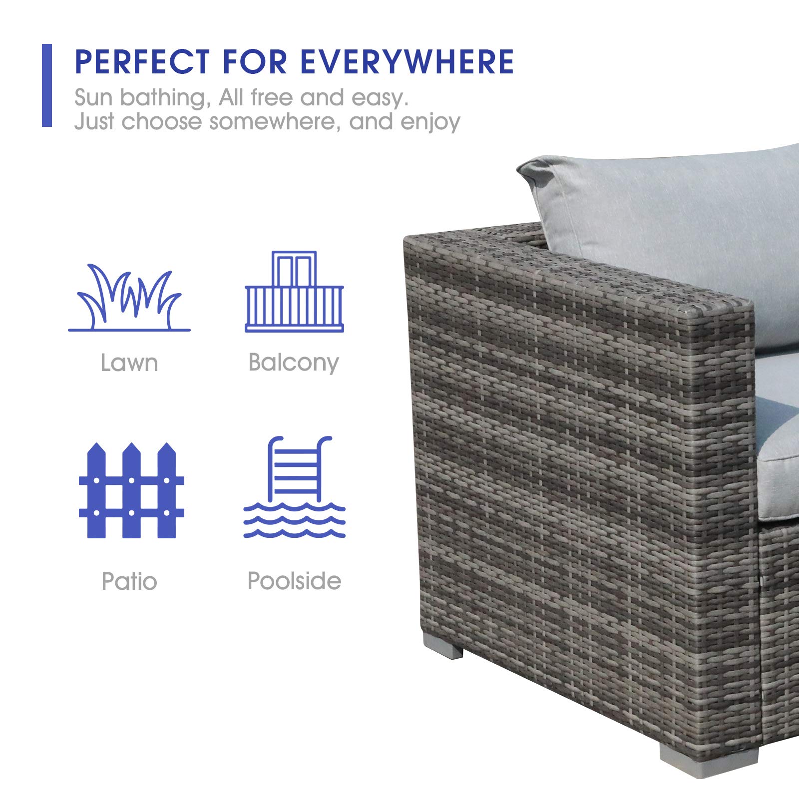 Outdoor Wicker Loveseat 2 Pieces, All Weather Grey PE Rattan Sectional Corner Sofa Set