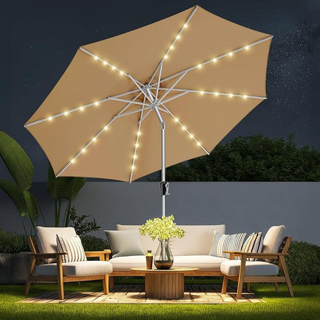 9ft Solar Patio Umbrella - Solar Lights LED Lighted Outdoor Aluminum