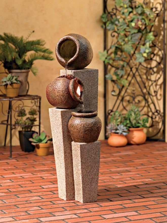 Stoneware Bowl and Jar Rustic Outdoor Floor Water Fountain 46" High