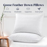 Goose Feather Down Bed Pillows for Sleeping with 2 Outer Protectors