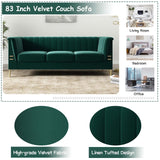 Green Velvet Couch Sofa, Tomkate 83" Mid-Century Modern Sofa Tufted Chesterfield