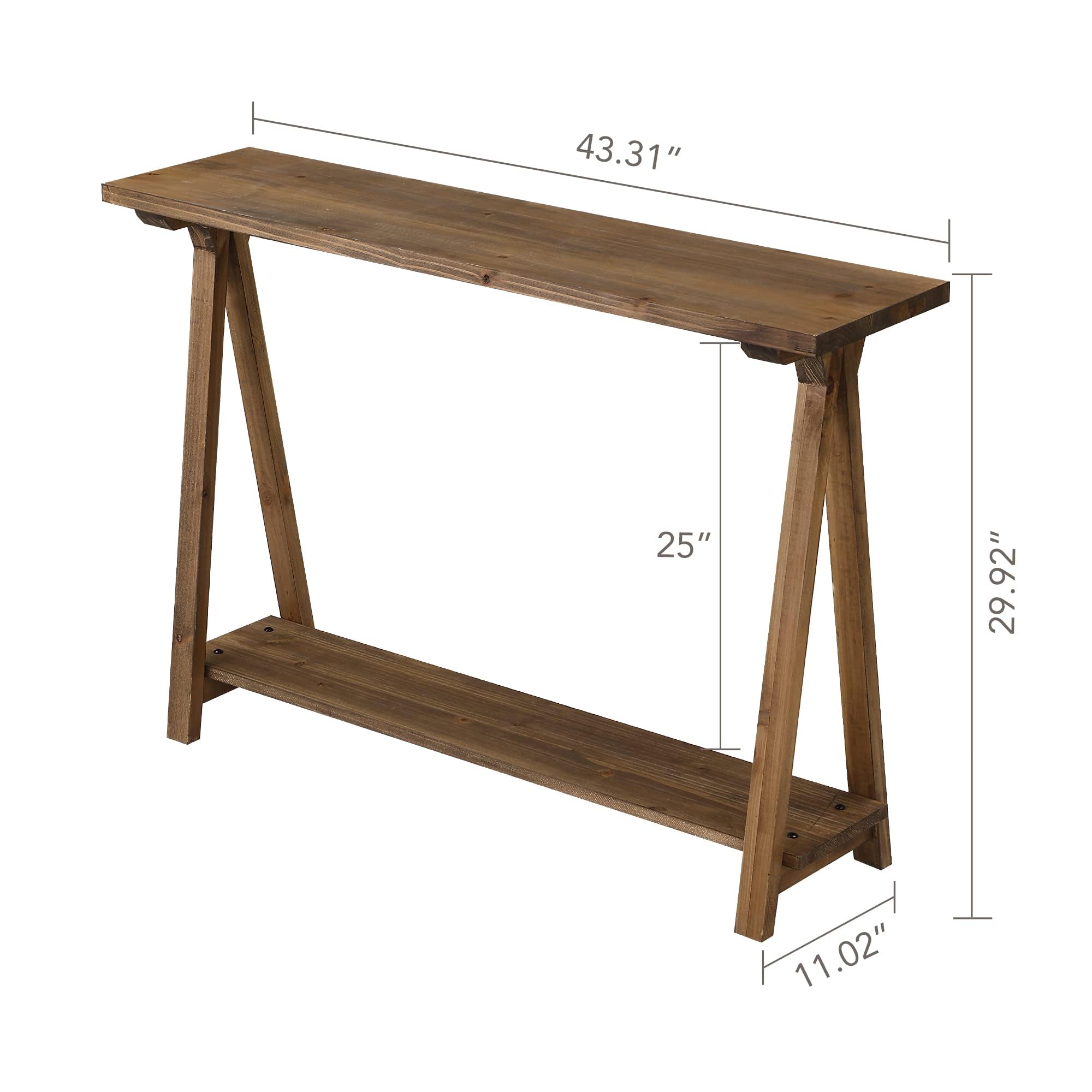 43.3" Solid Pinewood Console Table - Farmhouse Rustic Entryway Hallway Sofa Table