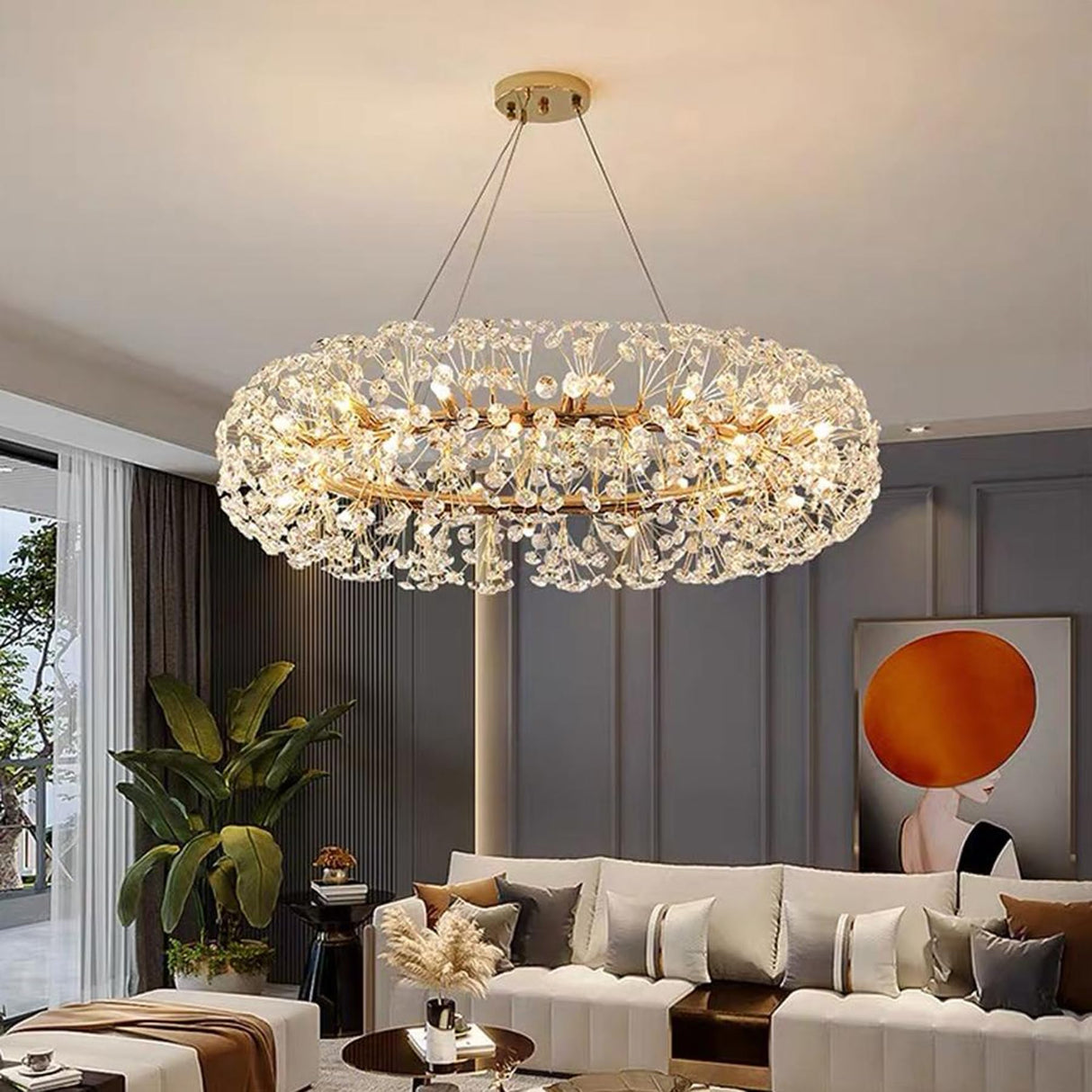 Modern Crystal Chandelier Round Chandelier Light Fixture Gold Sputnik