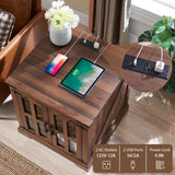 Farmhouse End Table with Charging Station,24" Large Sofa Side Table