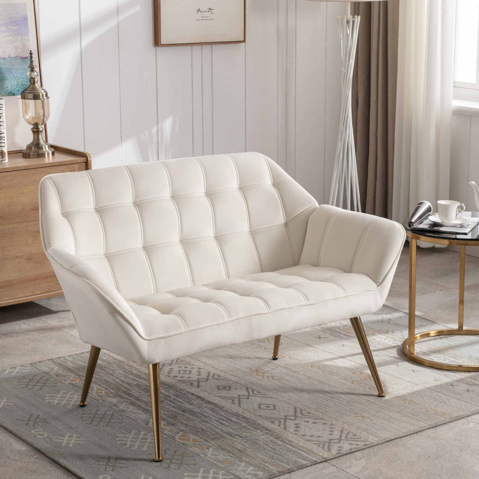 48" Small Loveseat Sofa, Mid Century Modern Velvet Love Seat