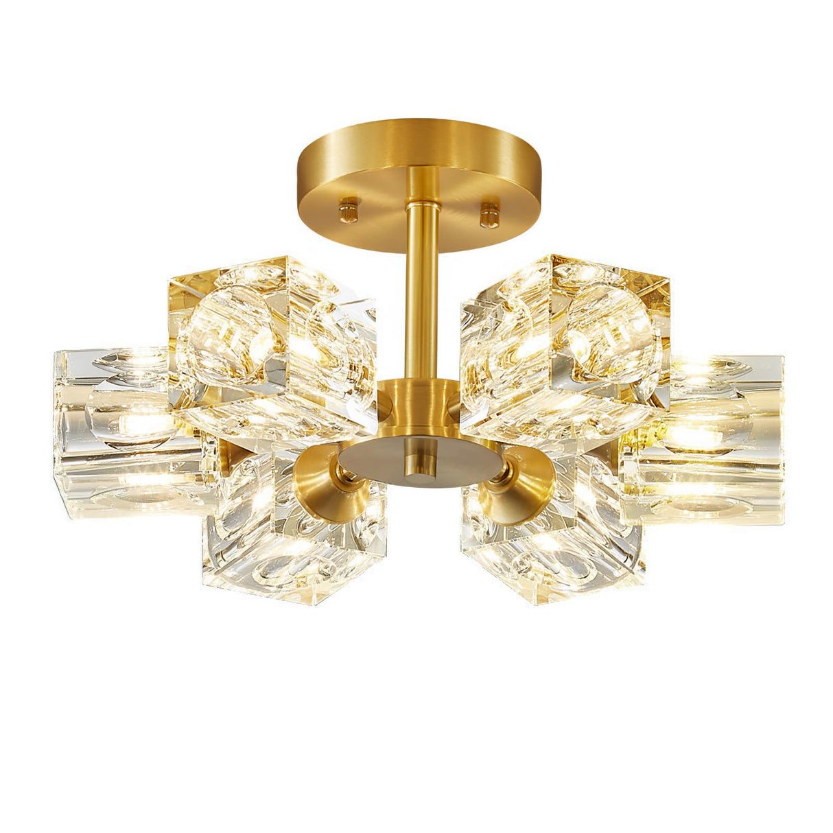 Ceiling Light Semi Flush Mount Ceiling Light 6 Lights Crystal Chandeliers Ceiling Light Gold