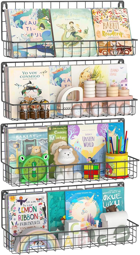 Wall Mounted Metal Kids Bookshelf, Floating Book Shelves