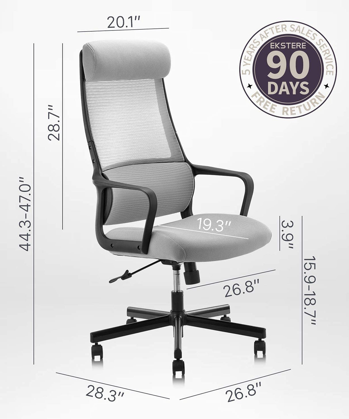 High Back Office Chair Modern Home Swivel Computer Task Chair with Armrests Padded