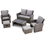 6 Pieces Patio Furniture Set, Outdoor Sectional Conversation Rattan Sofa Set