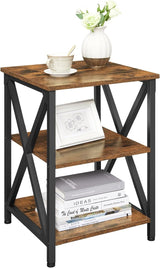 Side Table, 2-Tier Nightstand, End Table with Mesh Shelf, Steel Frame, Adjustable Feet