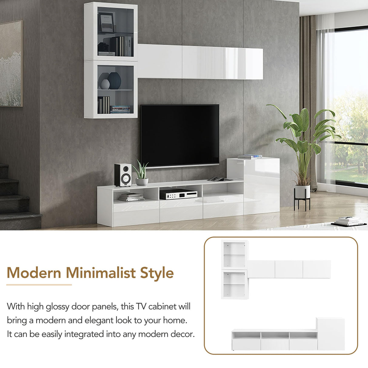 93 Inch TV Stand, High Gloss Television Stands with Ample Storage Space