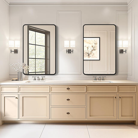 2-Pack Black Bathroom Mirrors 24 x 36 Inch, Metal Frame Rectangle Mirror, Modern Farmhouse