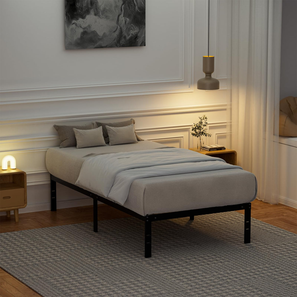 Bed Frame - Twin Size Metal Platform Bed Frames Mattress Foundation
