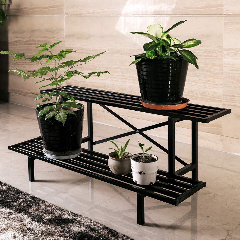 2 Tier Sturdy Metal Plant Stand Heavy Duty Plant Holder for Home Indoor and Outdoor