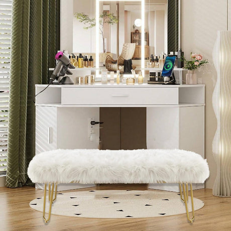 Ottoman Bench, Modern Upholstered End of Bed Bench, Vanity Stools