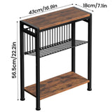 Small Side Table for Small Space, 3-Tier Narrow End Tablewith Magazine Holder