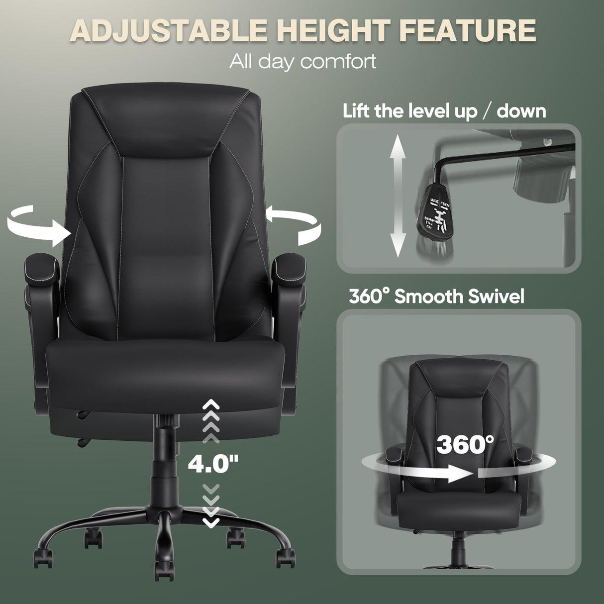 Ergonomic Office Chair,Big and Tall Leather Office Chair,Comfortable Executive Office