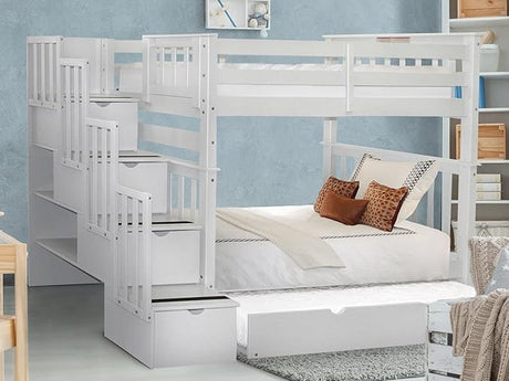 Tall Stairway Bunk Beds Twin over Twin with 4 Drawers in the Steps and a Twin Trundle