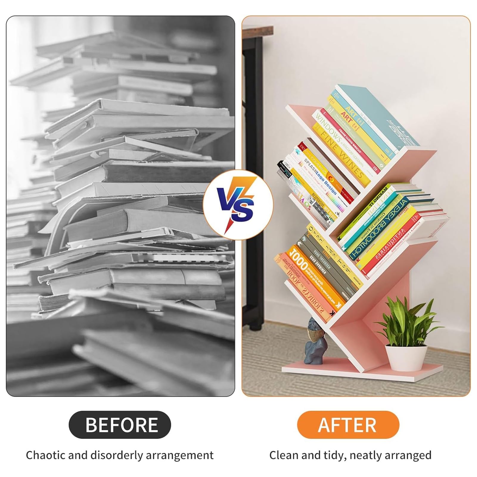 Tree Bookshelf - Multipurpose Countertop Hutch Bookshelf, Floor Standing Bookcase 4 Tier Storage Rack, Freestanding Floor Free Desktop Bookshelf, Display Book Magazine CDs Rack, Bearing 8Kg (Color :