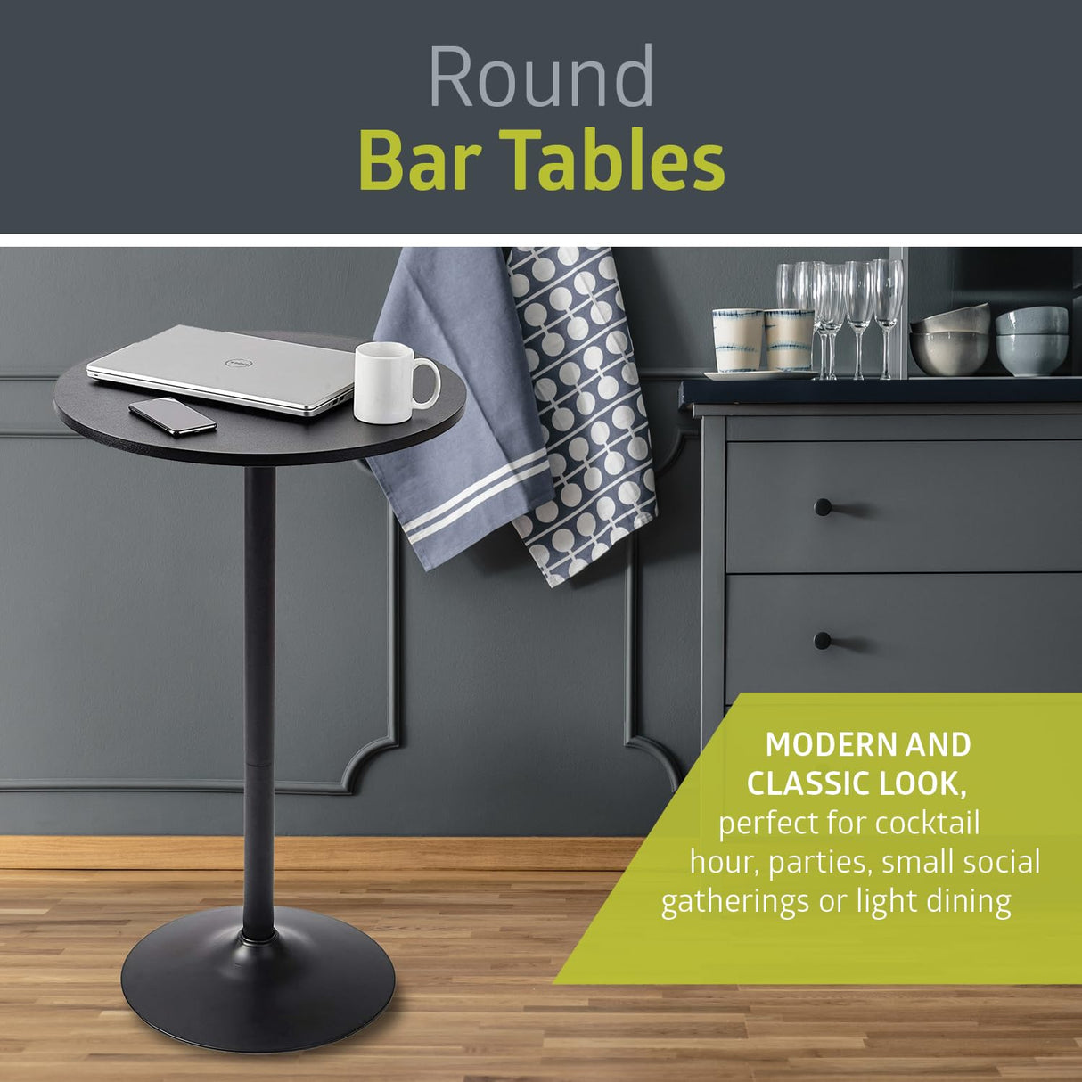 Santina 2 Pack Round Bar and Pub Table, Black