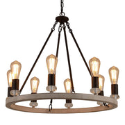 Farmhouse Wagon Wheel Chandelier 8 Light Oak White and ORB Rustic Industrial Metal