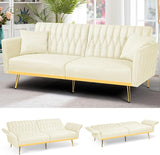 70” Velvet Futon Sofa Bed with 2 Pillows and Adjustable Armrests, Convertible Sleeper Bed