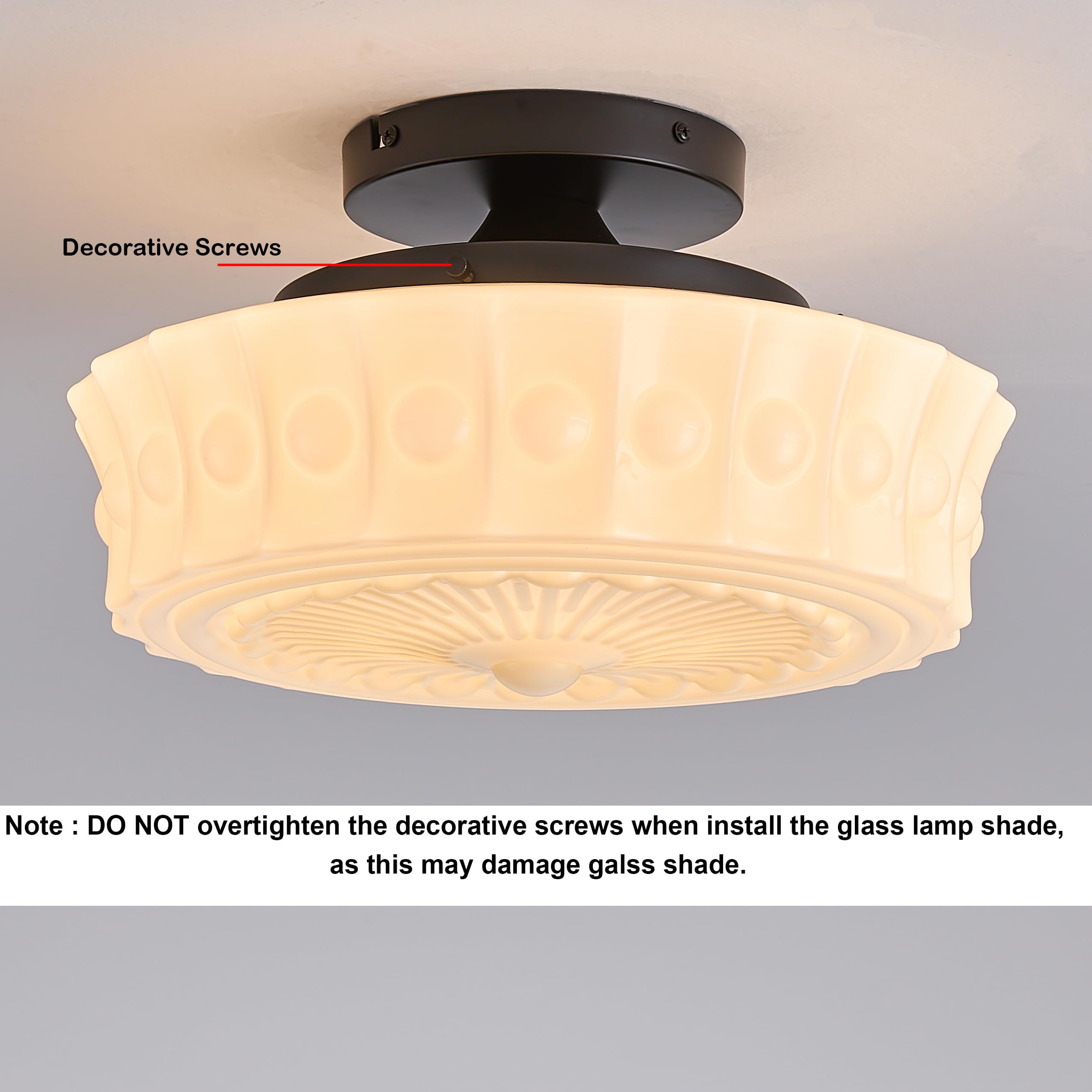 Schoolhouse Ceiling Light Fixture - 13.8" Milk Glass Semi Flush Mount