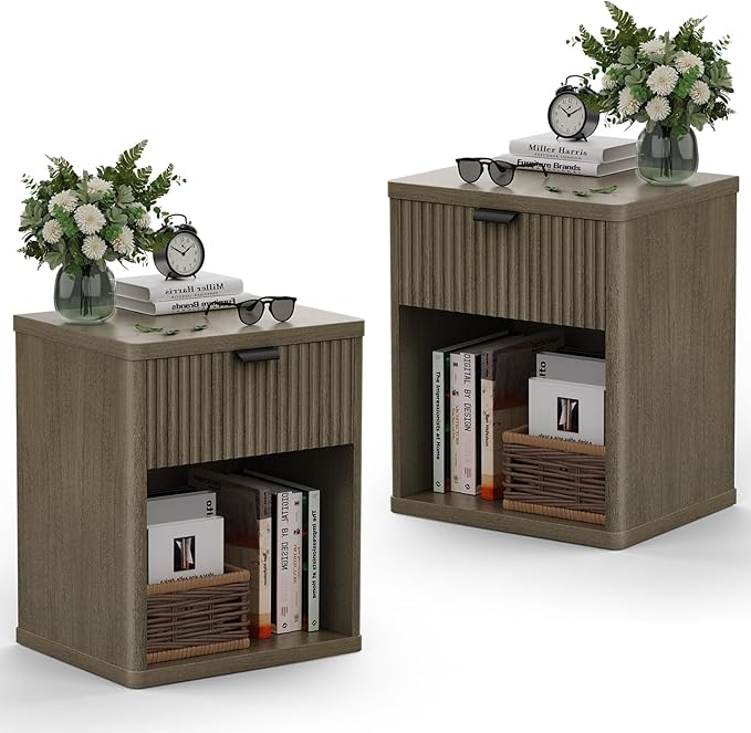 Night Stand Set of 2, Nightstands with Drawer Open Compartment
