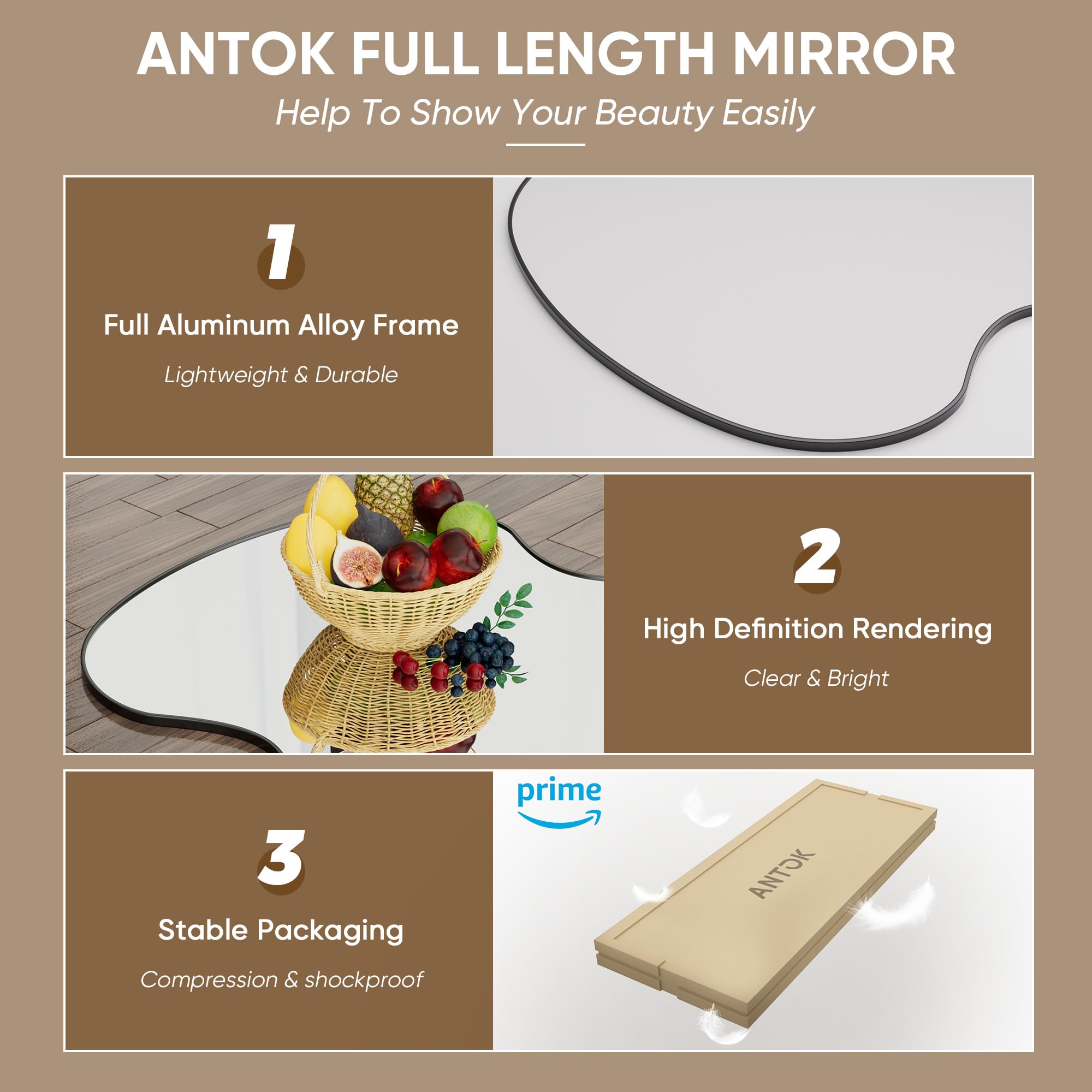 76x34 Wavy Full Length Mirror with Stand