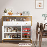 Buffet Cabinet with Storage, Kitchen Cabinet with Rattan Doors and Drawers,