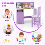 Kids Desk and Chair Set, Wooden Children Study Table with Storage, Hutch