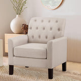 Rosevera Keene 30”Accent Chair Fabric Upholstered Comfy Arm Chair Tufted Comfy for Reading in Bedroom,Living Room, Small Sofa Chair,Armchair for Small Space,Wood Legs,Linen Beige