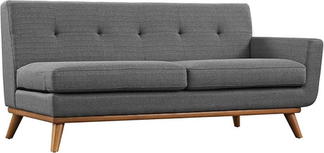 Engage Right Arm Loveseat in Mid-Century Modern Upholstered Fabric Gray