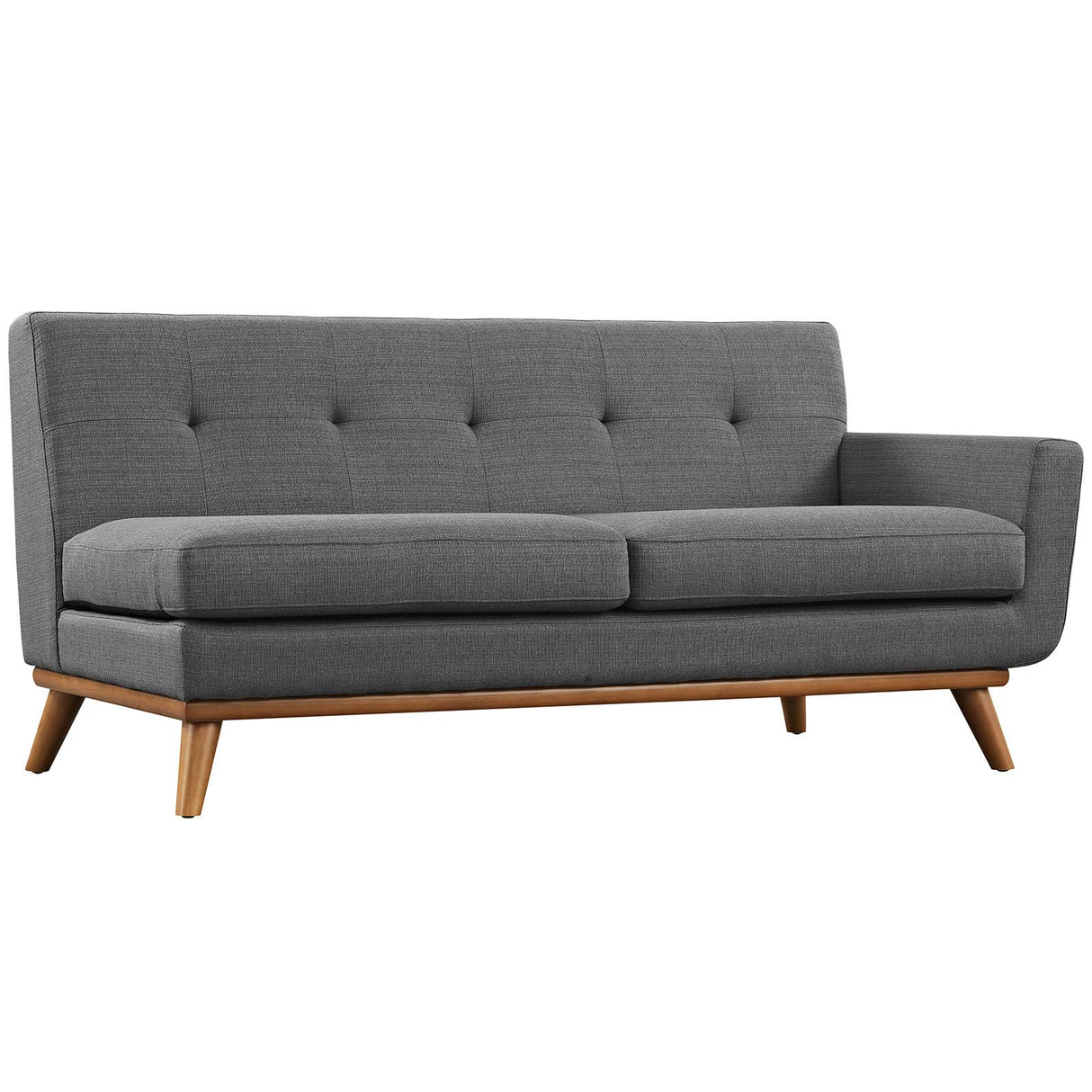 Engage Right Arm Loveseat in Mid-Century Modern Upholstered Fabric Gray