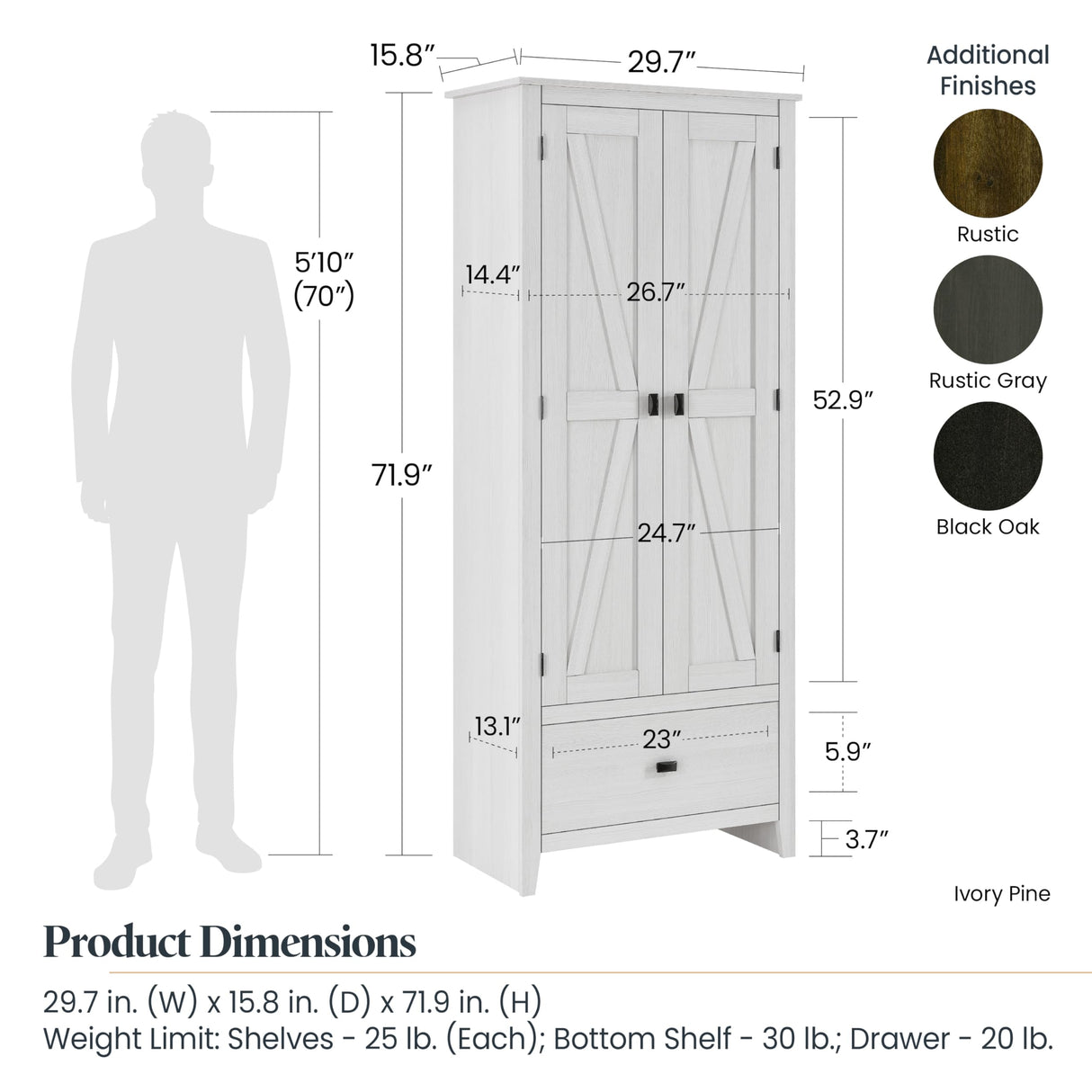 Evolution Farmington 30" Wide Storage Cabinet, Rustic Gray