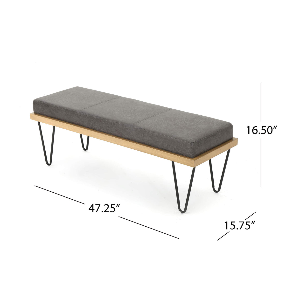 Elisha Industrial Modern Microfiber Bench, Slate / Matte Black