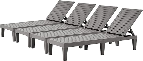 Outdoor Chaise Lounge Set of 2, Adjustable Pool Lounge Chair with 5 Positions Backrest