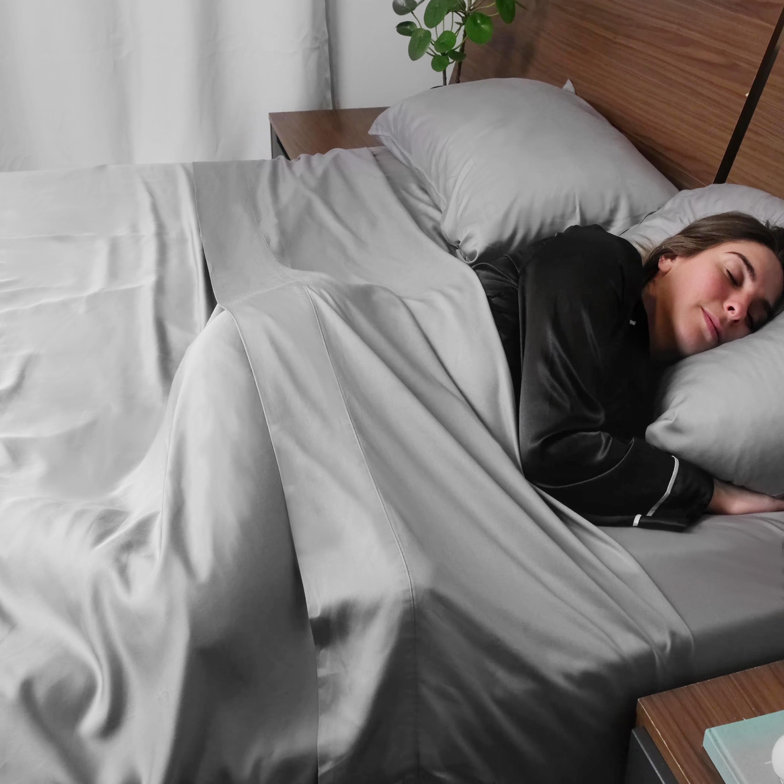 Cooling Sheets King Size Grey - Viscose Made from Bamboo, Luxury Hotel Sheet Set