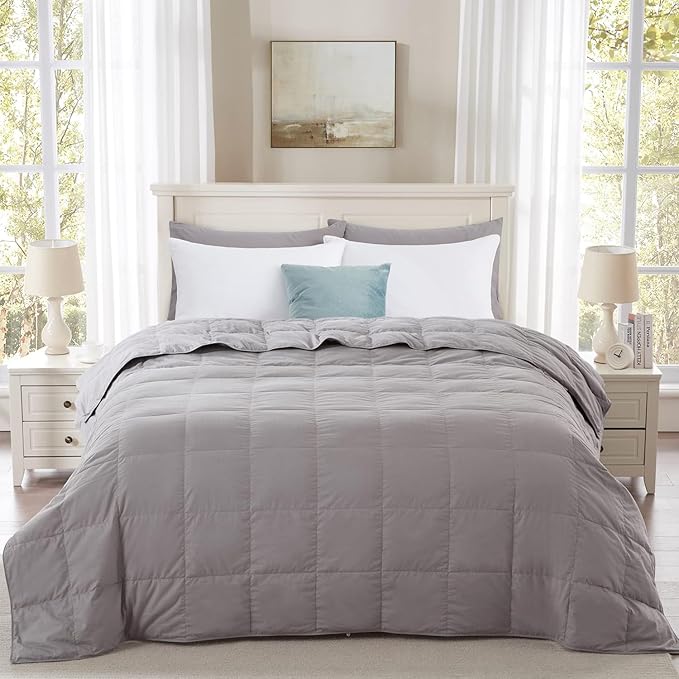 White Down Comforter/Blanket King Duvet Insert Lightweight Summer, Noiseless & Extra