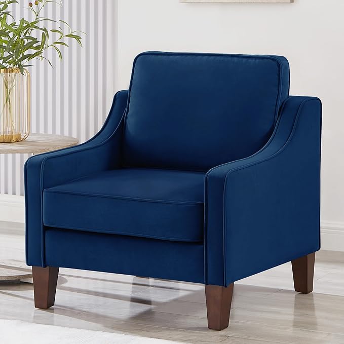 Velvet Upholstered Accent Chair with Arms,Mid Century Modern Arm Chairs for Bedroom,